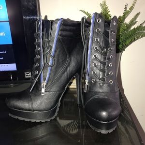 Black lace up high heal boots